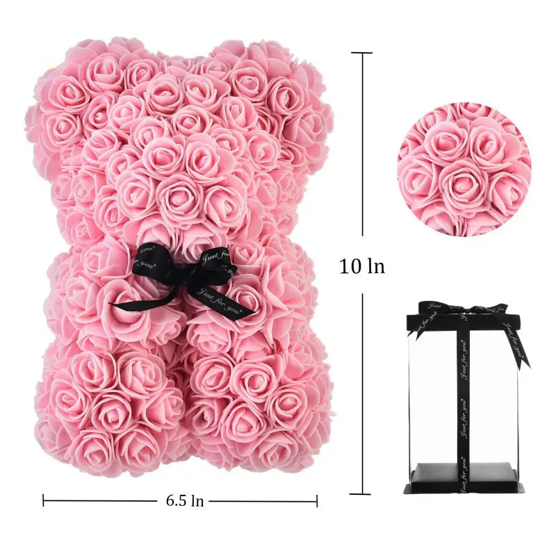 Rose Bear™ Flower Bear – Handmade Artificial Rose Bear with Clear Gift Box