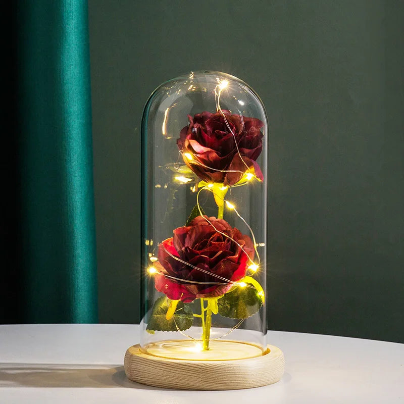 Eternal Red Rose™ in LED Glass Dome – Gold Foil Flower