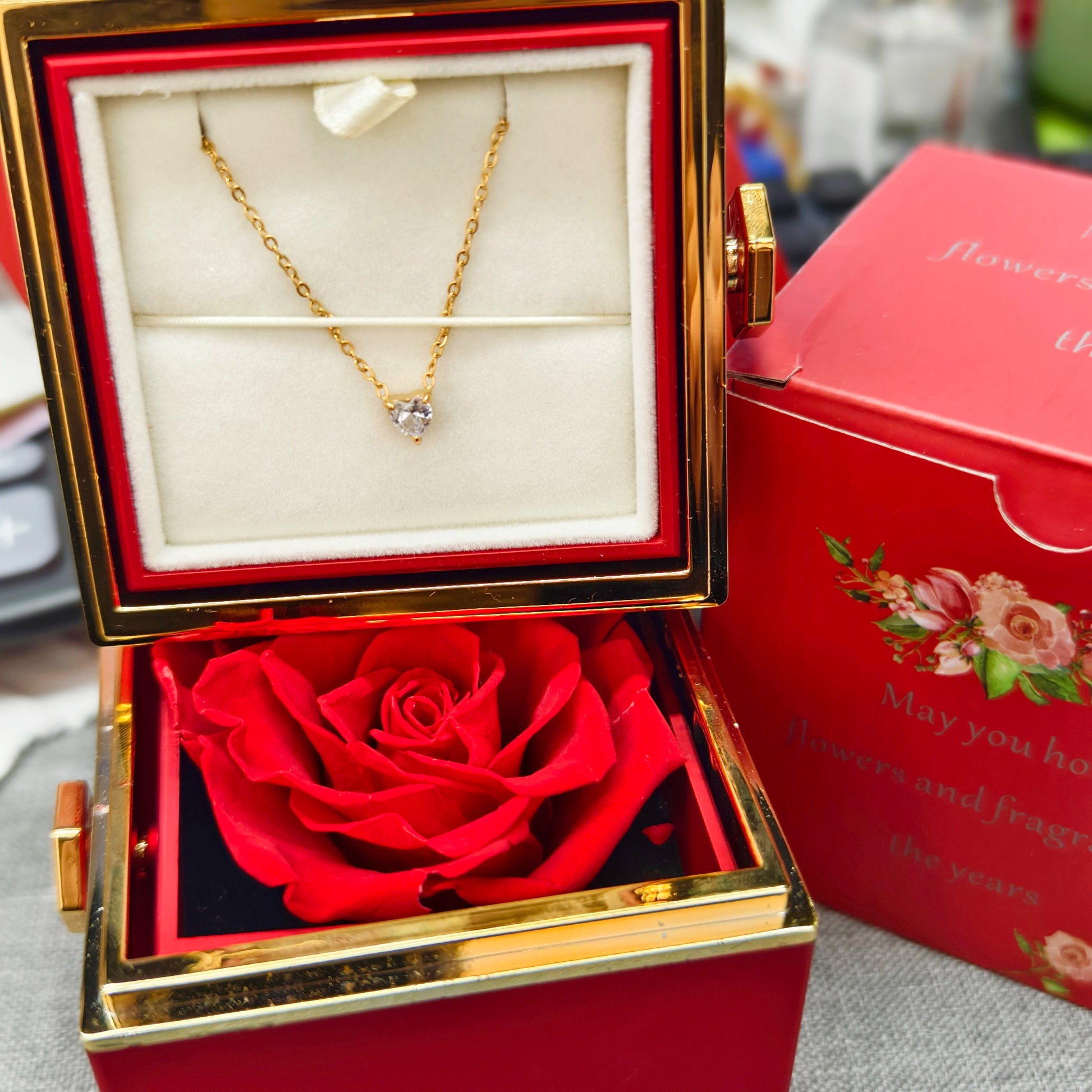 Eternal Rose Box™ – Heart Zircon Bracelet & Real Rose Flower Jewelry Gift Box for Her