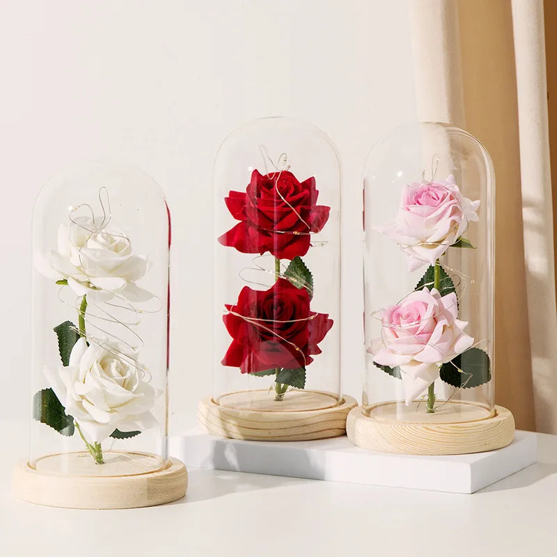 Eternal Red Rose™ in LED Glass Dome – Gold Foil Flower