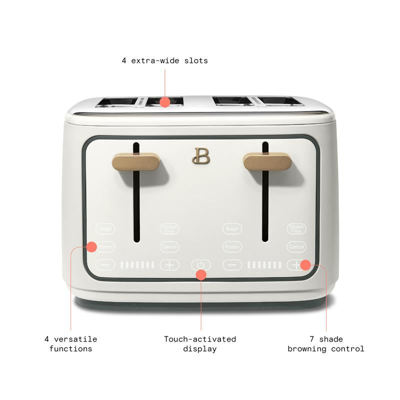 Elegant 4-Slice Toaster with Touch-Activated Display – White Icing Finish