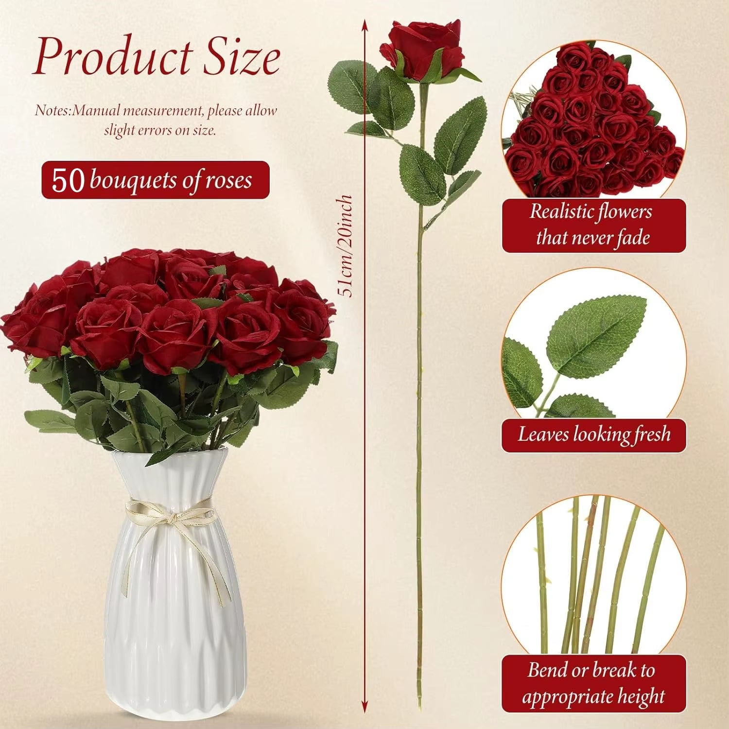 50 Pcs Velvet Rose™ Artificial Real Touch Flowers