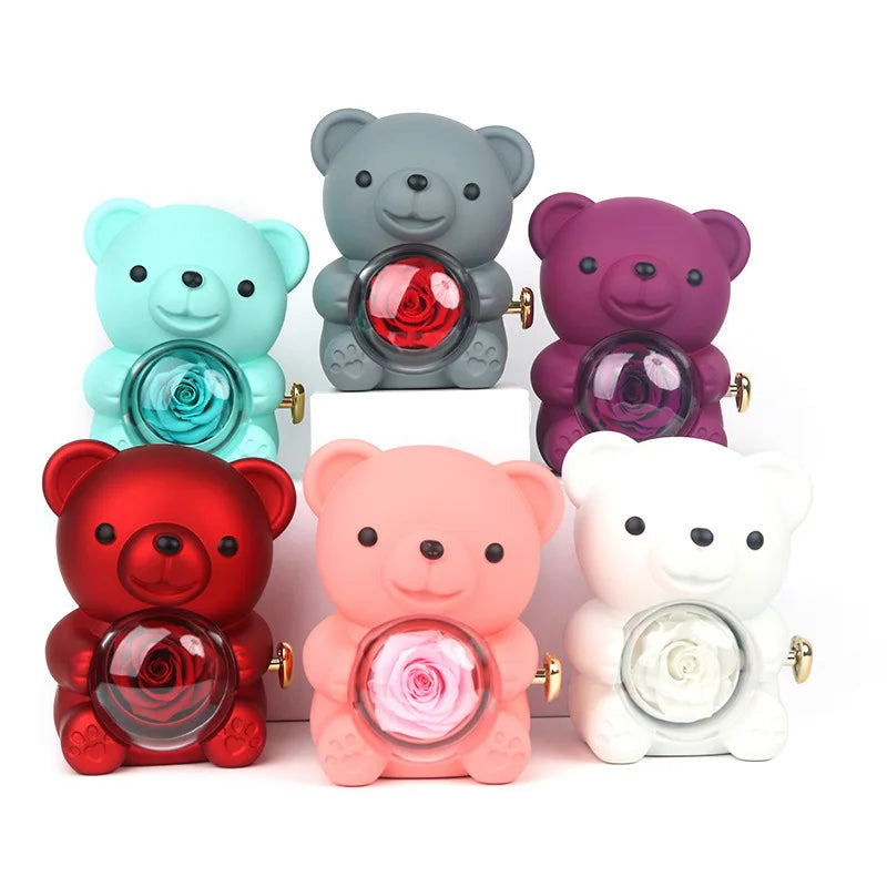 Eternal Rose™ Teddy Bear Jewelry Box – Rotating Rose & Necklace Storage Case