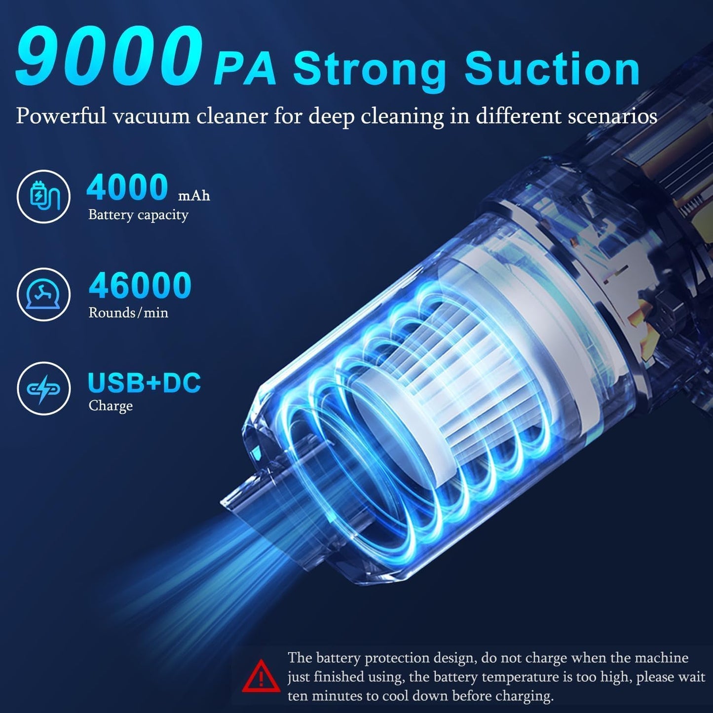 9000Pa High-Power Handheld Car Vacuum Cleaner – Wet & Dry with LED Light and Multi-Nozzles