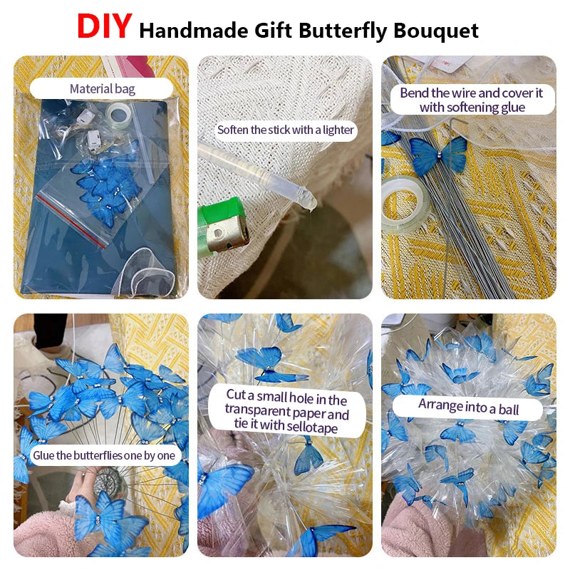 DIY Butterfly Bouquets Handmade Butterfly Flower Material Package Wedding Dinner Party Birthday Decor Girlfriend Gift Propose