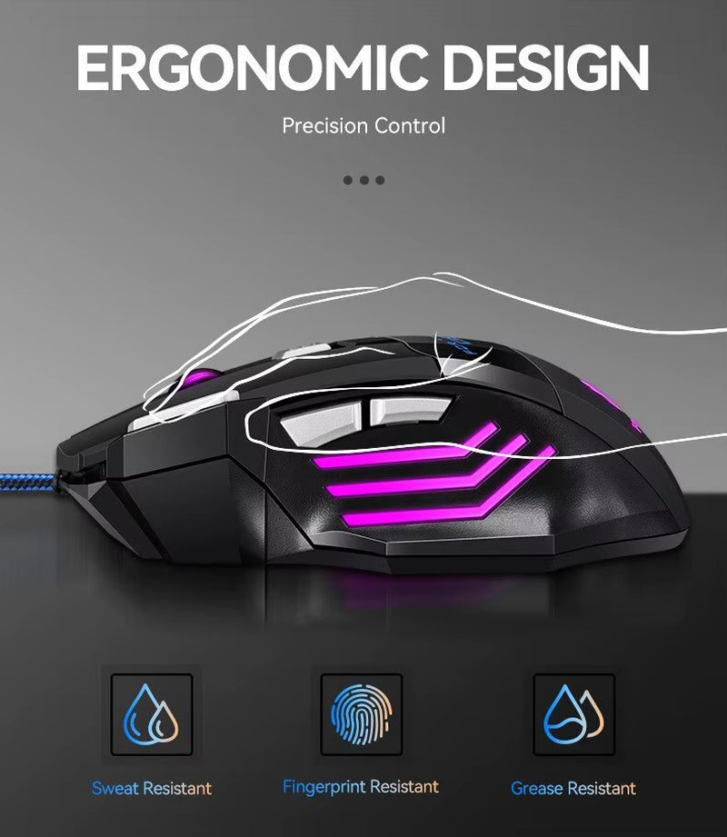 HyperSpeed USB Gaming Mouse – RGB Backlit Ergonomic 7D Wired Esports Mouse for PC & Laptop