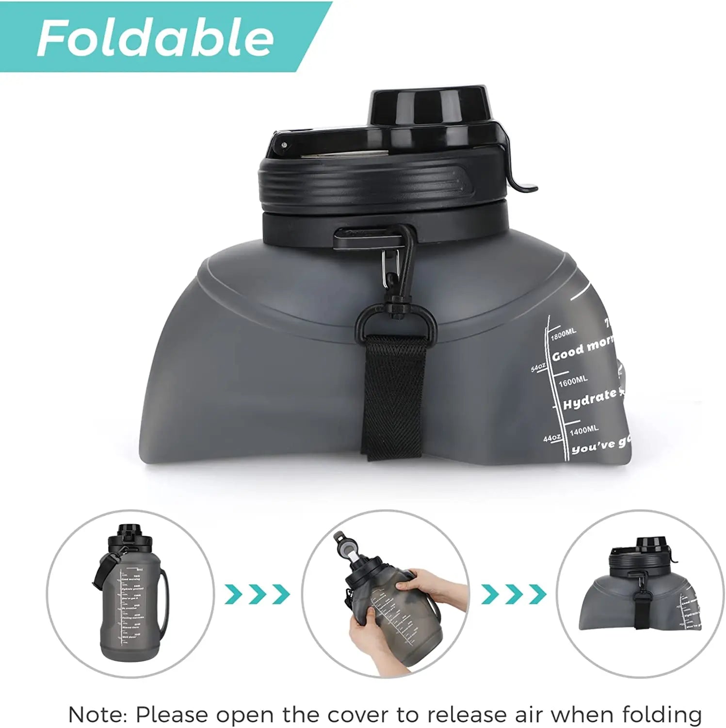 Collapsible Water Bottle™ – 2L/64OZ Large Capacity Silicone Foldable with Straw & Carrying Strap