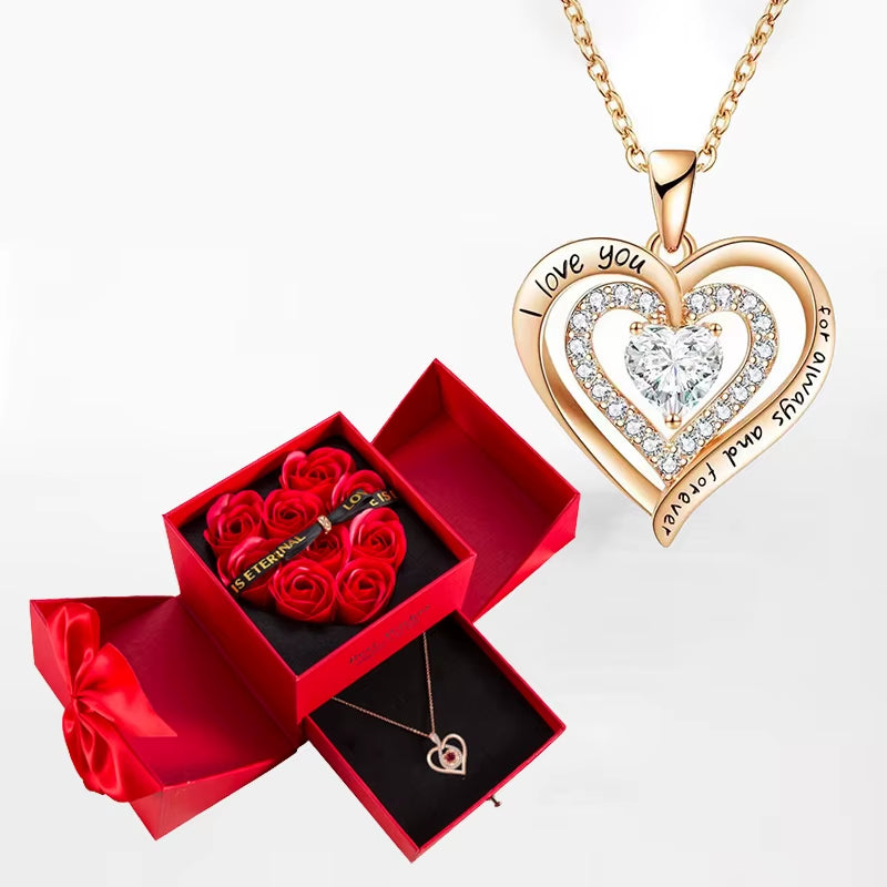 Zircon Heart™ Necklace with Double Door Rose Gift Box