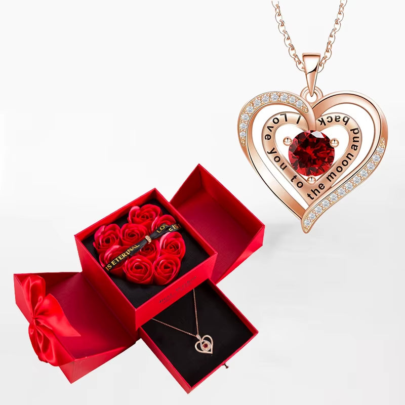 Zircon Heart™ Necklace with Double Door Rose Gift Box