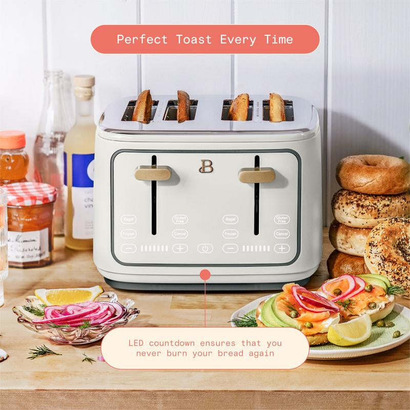 Elegant 4-Slice Toaster with Touch-Activated Display – White Icing Finish