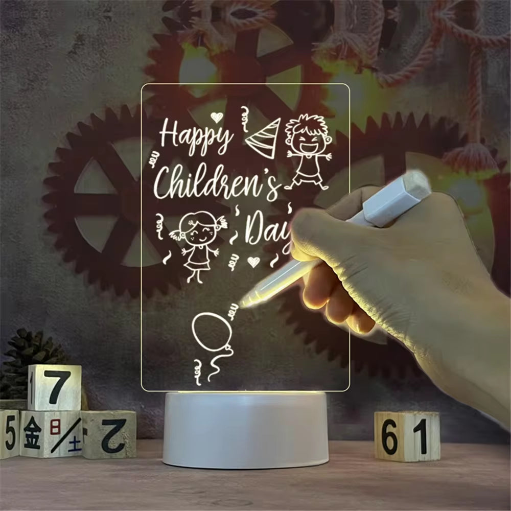 Transparent Luminous LED Night Light – USB Rechargeable Acrylic Message Board & Calendar, Erasable Desktop Ornament