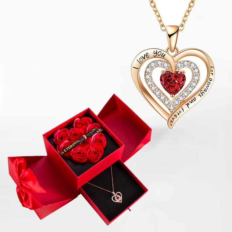 Zircon Heart™ Necklace with Double Door Rose Gift Box