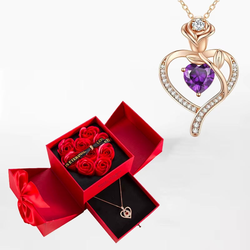 Zircon Heart™ Necklace with Double Door Rose Gift Box