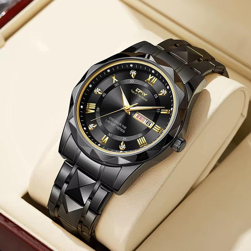 Luxury Waterproof Stainless Steel Chronograph Watch – Luminous Men’s Quartz Timepiece